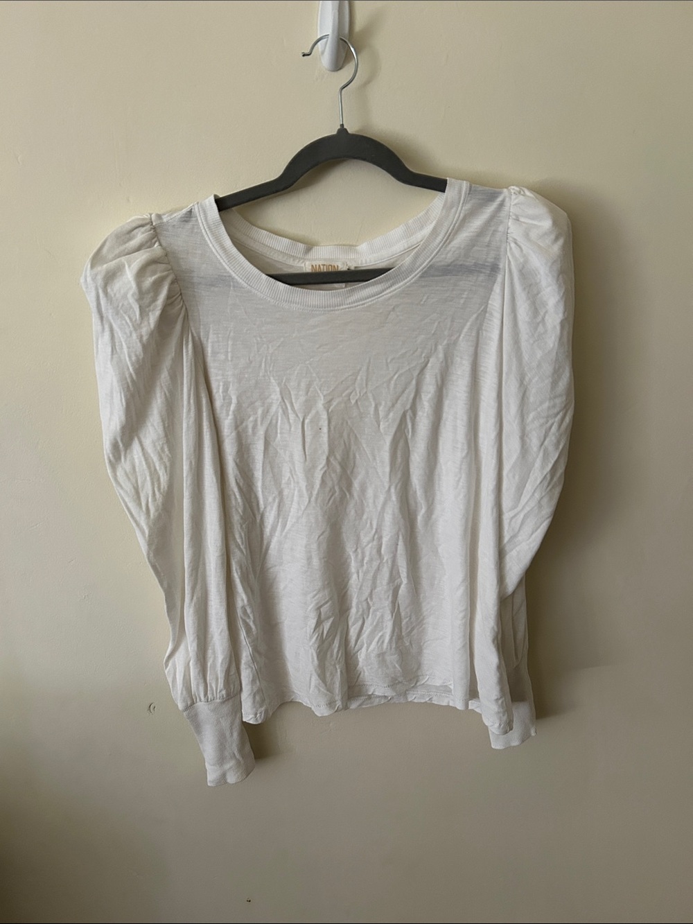 Nation LTD White Puff-Sleeve Long Sleeve Top